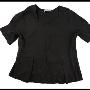 Eva Tralala Paris Black Peplum Linen Shirt Top Medium  Flare Hem